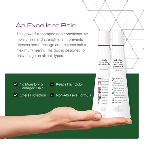 Vista 3 de TRI Design - Juego de champú y acondicionador hidratante sin sulfato para cabello seco y dañado, protege, repara e hidrata el cabello rizado, liso
