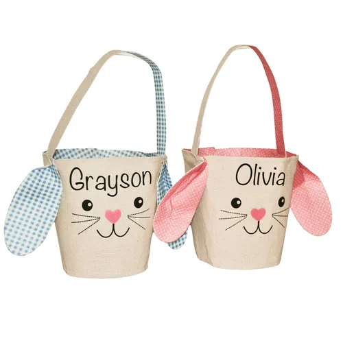 Vista 9 de Personalized Easter Basket for Girls and Boys, Kids Easter Baskets with Name, Canvas Easter Bags, Bunny Ears Easter Basket, Soft Easter Pail, Easter