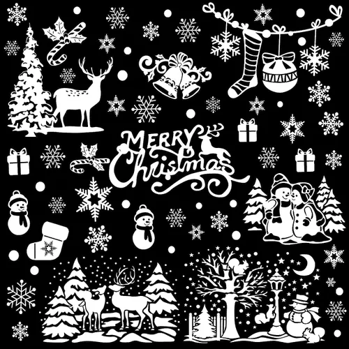 Vista 5 de SULOLI Adhesivos de Ventana de Navidad para Navidad, 141 Calcomanías Estáticas de Copos de Nieve Adornos de Ventana de Navidad para Suministros