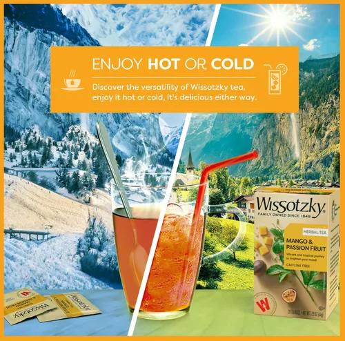 Vista 4 de Wissotzky - Té de mango y fruta de la pasión (20 bolsas de té), sin cafeína, fabricado con hojas de té de frutas y hierbas de primera calidad