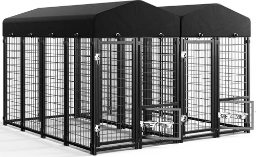 Vista 11 de Sino Luban Perrera para perros al aire libre con corral exterior, puerta para perros y techo impermeable, 4 x 4 x 4.6 pies, corrales grandes
