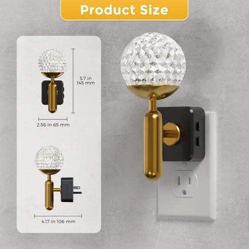Vista 7 de L LOHAS LED Luces Nocturnas que se Enchufan a la Pared, Luz Nocturna que Cambia de Color con Enchufe Giratorio, Varilla de Metal con Bola