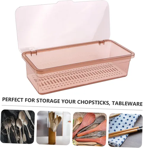 Vista 6 de Cabilock Soporte para utensilios para encimera con tapa, cesta escurridor de cubiertos, palillos de plástico, caja de almacenamiento de drenaje