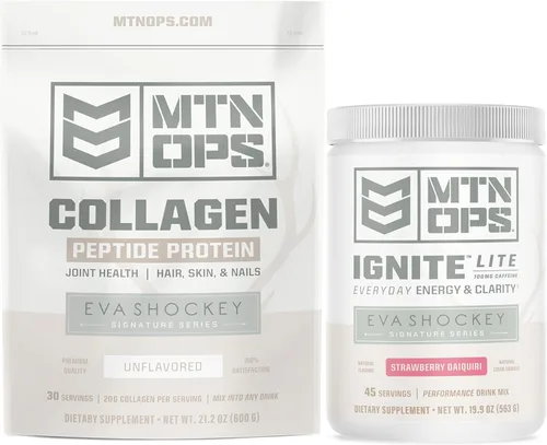 MTN OPS Eva Shockey Collagen & Ignite Lite Bundle – Péptidos de colágeno sin sabor + fresa daiquiri Ignite Lite – Suplementos Eva Shockey para