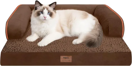 Vista 110 de Cama ortopédica impermeable para perros pequeños, cama para perros de tamaño mediano, cómoda cama para mascotas y gatos con lados, funda extraíble