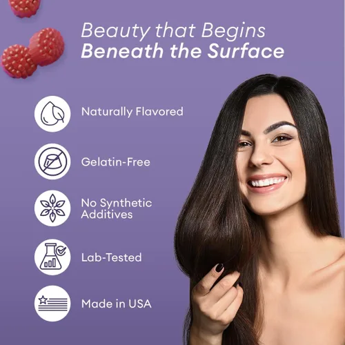 Vista 5 de Vitaminas para el cabello, la piel y las uñas para mujeres, gomitas de biotina extra fuertes de 6000 mcg con colágeno marino, vitamina E, A, C