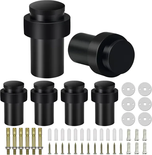 Vista 22 de KOLAKO Topes de puerta, topes de puerta de piso, (2 pulgadas) negro mate moderno resistente sólido pequeño cilíndrico parachoques de goma, acero