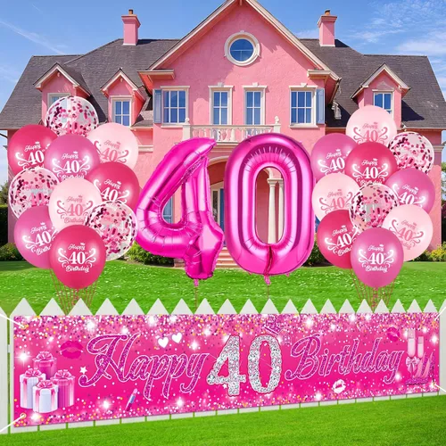 Vista 18 de Sweet 16 Pink Birthday Decorations - 20 Pcs Balloons, 40 Inch Number 16, Happy Sweet 16 Banner