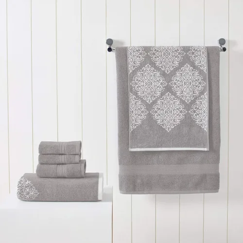 Vista 2 de Modern Threads Juego de toallas Jacquard teñidas de hilo reversible de 6 piezas Artesia Damasco Gris