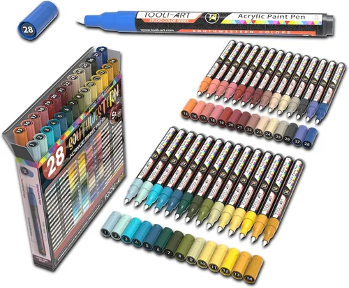 Juego de 28 rotuladores de pintura acrílica Southwestern Colors Studio Color Series Set de marcadores de 0.028 in, punta extrafina, pintura roca,