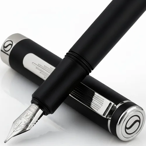 Vista 32 de Scriveiner Pluma Estilográfica EDC de Lujo (Mediana), Impresionante Pluma de Bolsillo Negra de Lujo, Chapado en Oro Real, Plumín Dorado Schmidt
