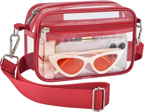 Vista 8 de Bolso transparente Bagenius para eventos en estadios, cartera transparente con correa extraíble, bolso transparente para conciertos y eventos