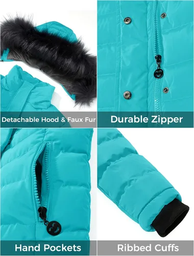 Vista 5 de ZSHOW Chaqueta acolchada para niña, abrigo de invierno cálido con forro polar suave y capucha de piel extraíble