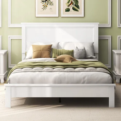 Vista 10 de Giantex Base de cama de plataforma de madera individual con cabecero, marco de cama de mediados de siglo con patas de madera maciza y soporte