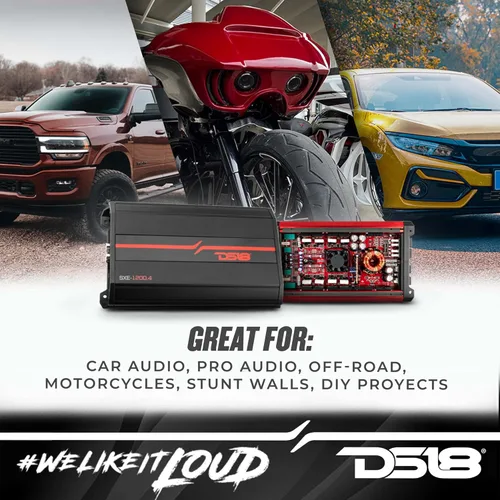 Vista 4 de DS18 SXE-1200.4/BK Amplificador de Coche Estéreo de Rango Completo Clase A/B de 4 Canales 60x4 RMS @4 OHM 1200 Vatios - Potente y Compacto