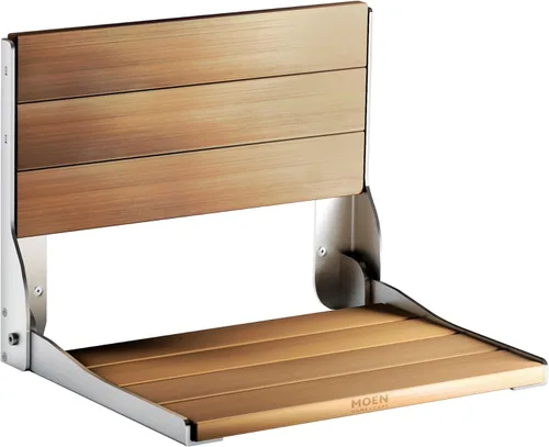 Vista 9 de Moen Home Care - Silla de Ducha de Seguridad para Baño para Ancianos y Discapacitados, Banco de Ducha Plegable de Teca y Aluminio Bronce