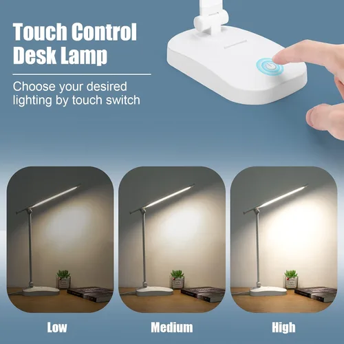 Vista 2 de DWEPTU - Lámpara de escritorio LED para cuidar los ojos lámparas de mesa regulables lámpara de oficina regulable con puerto de carga USB control