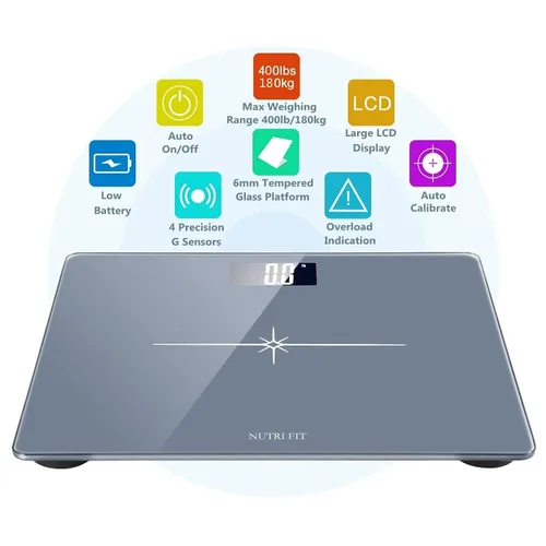 Vista 5 de NUTRI FIT Báscula digital de baño para peso corporal, alta precisión de 0.1 libras, capacidad de 400 libras, tecnología Step-On, pantalla LCD