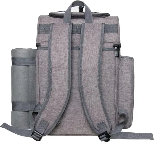 Vista 5 de Hap Tim Mochila de cesta de pícnic para 4 personas con 2 compartimentos aislados de refrigeración, soporte para vino, manta de forro de vellón