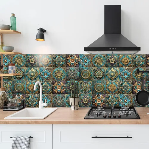 Vista 35 de Alwayspon Adhesivo para azulejos de pared moriscos para despegar y pegar, calcomanías de vinilo autoadhesivas para azulejos de cocina y baño, 4 x 4