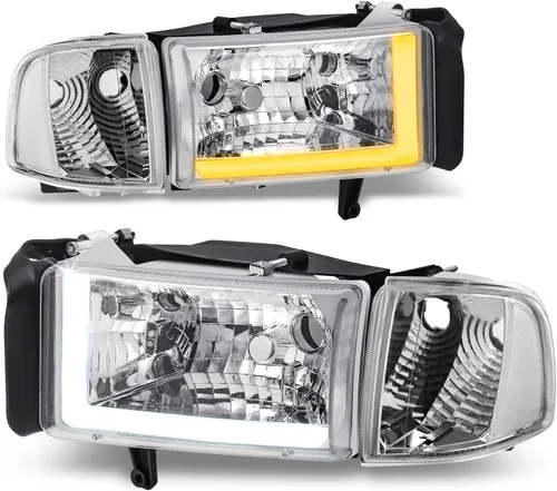 Vista 13 de Auto Dynasty Conjunto de Faros LED DRL Compatible con Dodge Ram 1500 2500 3500 de 1994-2002, 4 Piezas Faros Halógenos de Repuesto con Doble Luz