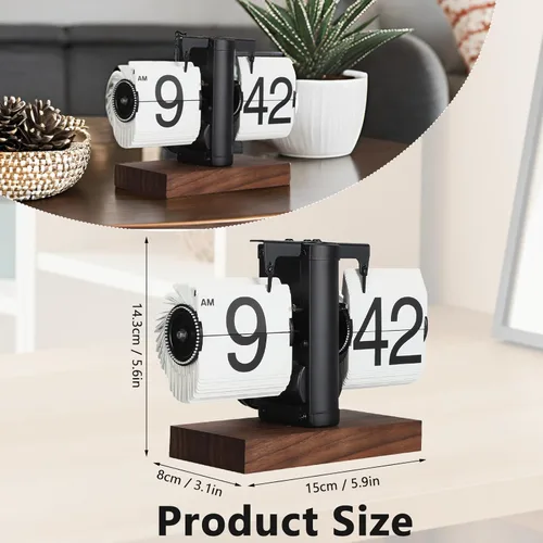Vista 2 de FOSA Reloj de escritorio abatible, reloj de mesa retro vintage, reloj de mesa de escritorio digital con números grandes, base de madera para sala