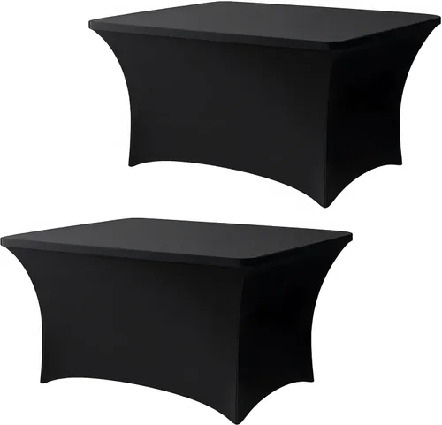 Vista 16 de Mantel negro de 4 pies, 1 paquete, mantel rectangular elástico de elastano, lavable para fiestas, comedor, boda, banquete y festivales