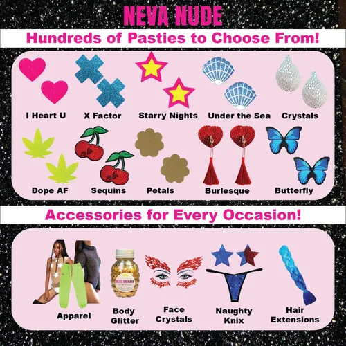 Vista 8 de Neva Nude Cubiertas reutilizables Burlesque Nipztix para empanadas, adhesivo de grado médico, impermeable, a prueba de sudor, fabricadas en Estados