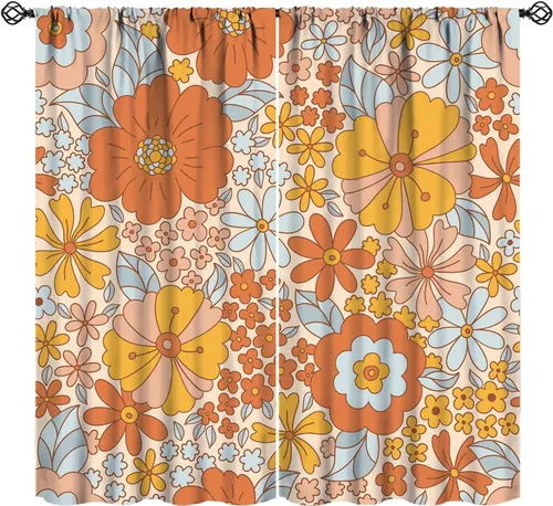 Cortinas florales retro de los años 70, hippie, de verano, con diseño de flores, bohemias, para el hogar, dormitorio, decoración estética abstracta,