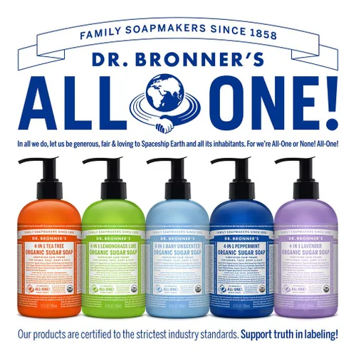 Vista 7 de Dr. Bronner's - Jabón de azúcar orgánico (paquete variado de 12 onzas) lavanda, menta, árbol de té y hierba de limón - Hecho con aceites orgánicos
