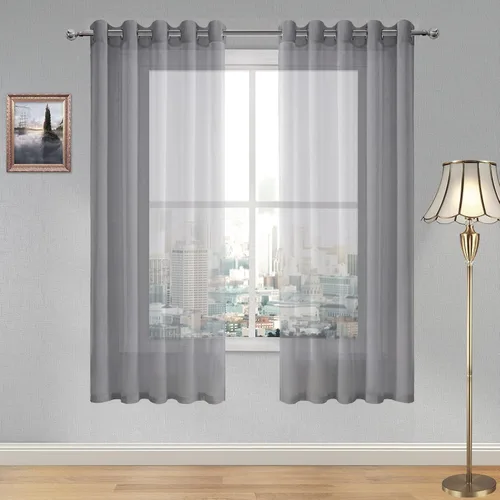 Vista 148 de DWCN Cortinas traslúcidas color verde frijol para sala de estar y dormitorio - Cortinas voile con aspecto de lino sintético con ojales en la parte