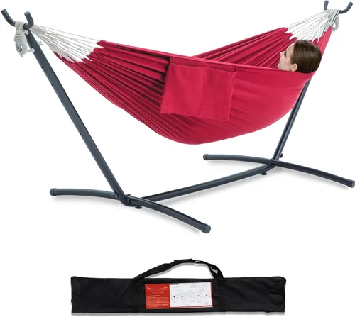 Vista 10 de PNAEUT - Hamaca resistente doble con soporte de acero, para 2 personas, ahorra espacio, para jardín, patio, exterior, capacidad de 450 libras