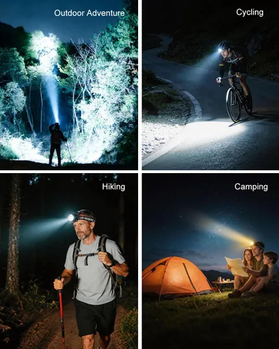 Vista 6 de Linterna frontal LED recargable, 1000 lúmenes, linterna frontal súper brillante con sensor de movimiento y luz doble, luz de cabeza impermeable