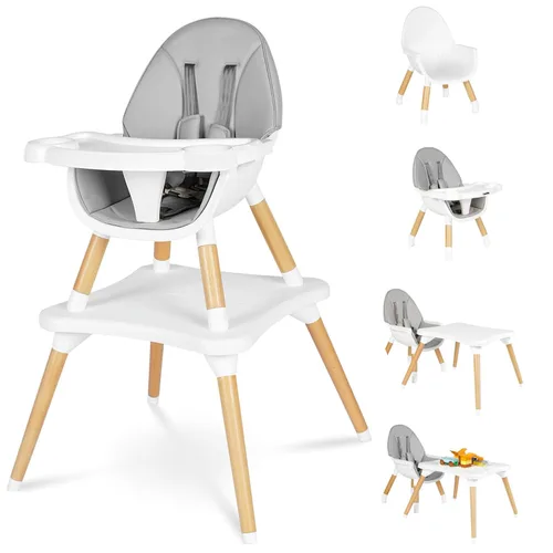 Vista 8 de Silla alta 6 en 1 para bebés y niños pequeños, silla alta de madera convertible, juego de mesa y silla, silla de alimentación para bebé, arnés