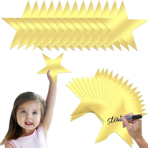 Vista 8 de 100 piezas de estrellas doradas con purpurina de 6 pulgadas con doble impresión de estrellas de papel con estrellas doradas, decoración de tablón