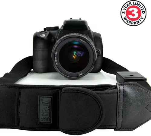 Vista 2 de USA Gear Correa de hombro para cámara con neopreno ajustable, correa de seguridad, bolsillo para accesorios, hebilla de liberación rápida, Negro