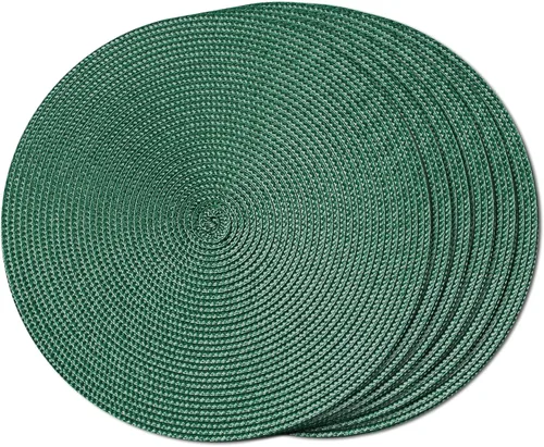 FunWheat Juego de 6 manteles individuales redondos trenzados para mesas de comedor, tejidos, lavables, antideslizantes, pequeños de 13 pulgadas (S