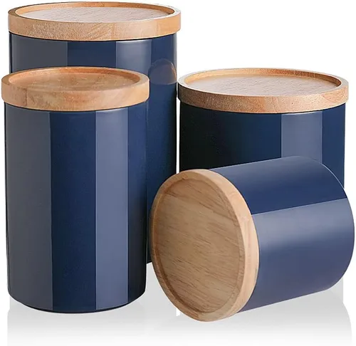 Vista 45 de Botes de Cocina Sweejar Tarro de Cerámica para Almacenamiento de Alimentos, Contenedores Apilables con Tapa de Madera de Sellado Hermético