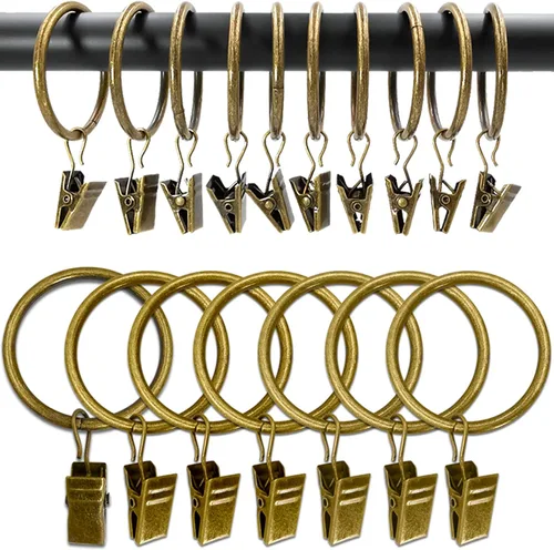Vista 12 de Paquete de 44 anillos de cortina de metal con clips, clips para cortinas con anillos, anillos de cortina de 1 pulgada de diámetro interior, se