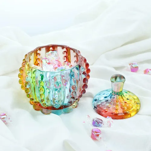 Vista 3 de SOCOSY Tarro de boticario de vidrio transparente en relieve con tapa, Tarro de dulces Tarro de buffet de dulces de boda Caja de joyería de cristal