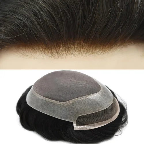 Vista 33 de Toupee - Sistema de cabello humano de repuesto con encaje frontal para hombre, extensiones de pelo tipo tupé mono PU para hombres