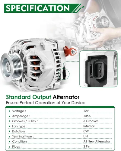 Vista 280 de Alternador de 4.0L para: Ford Explorer 2002 2003 2004, Explorer Sport Trac 2001-2004 para: Mercury Mountaineer 2001-2004, polea de 6 ranuras de 12V