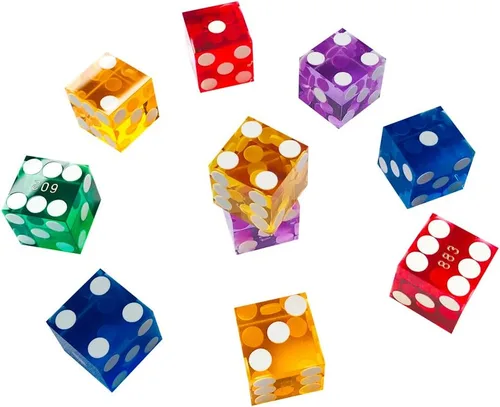 Vista 5 de Yuanhe Juego de 5 dados de casino serializados de precisión AAA de 0.748 in con bordes y esquinas de navaja - Azul..