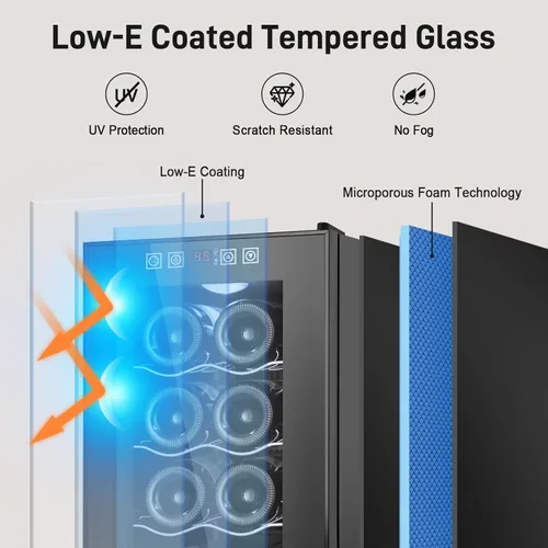 Vista 2 de Tylza Refrigerador de vino de 8 botellas, bodega con puerta de vidrio templado de baja emisión, pantalla táctil LED, cerradura, sin escarcha, sin