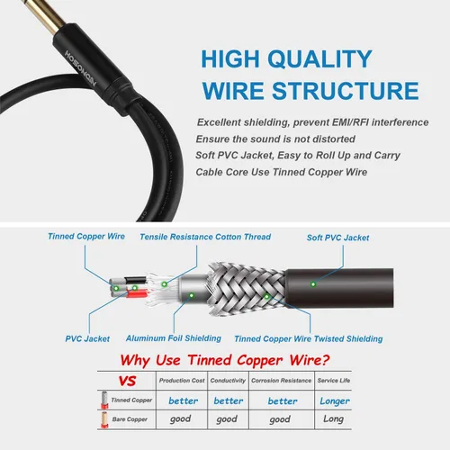 Vista 9 de HOSONGIN Cable divisor estéreo de 1/4 pulgadas (paquete de 2), adaptador TRS macho de 1/4 pulgadas a doble TRS hembra Y, chapado en oro, cable