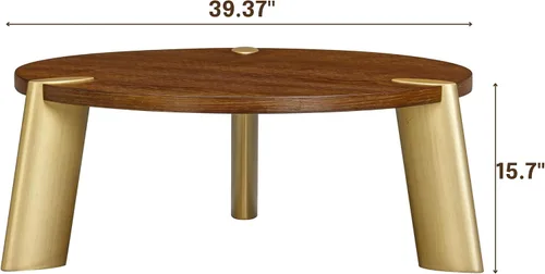 Vista 2 de NTC Mesa de centro redonda de madera Tribase Boho de 40 pulgadas para sala de estar y comedor, impermeable y resistente al calor, nogal oscuro