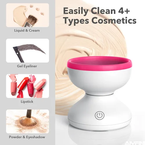 Vista 6 de Alyfini Máquina Limpiadora de Brochas de Maquillaje - Limpiador Eléctrico Profesional de Brochas de Maquillaje, Solución Limpiadora para Brochas