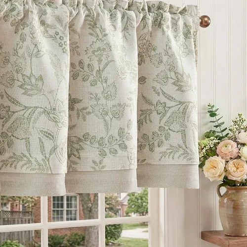 Vista 12 de JINCHAN - Cenefa de lino para cocina, cortina de ventana de doble capa de 16 pulgadas para sala de estar, dormitorio, baño, tratamiento de ventana