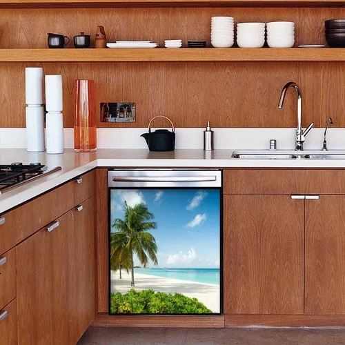 Vista 2 de Cubierta magnética para lavavajillas, Paradise Beach on a Tropical Island, calcomanías magnéticas para refrigerador, cubierta decorativa