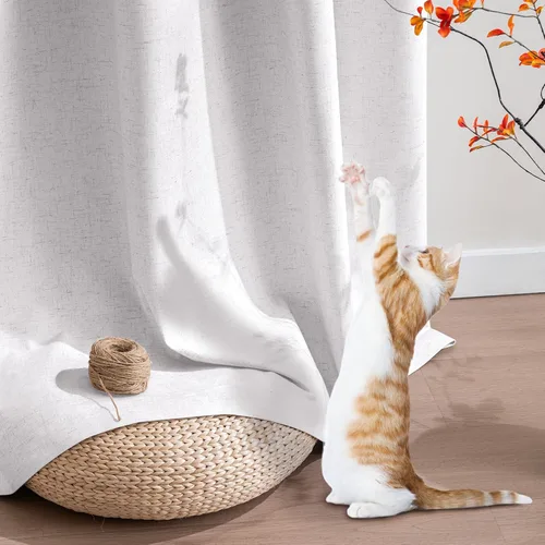 Vista 227 de Primitive - Cortinas opacas 100 % de lino texturizado natural para dormitorio, sala de estar, cortinas para ahorra energía, tela de arpillera